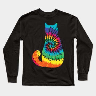 Tie Dye Cat Retro Pattern Long Sleeve T-Shirt